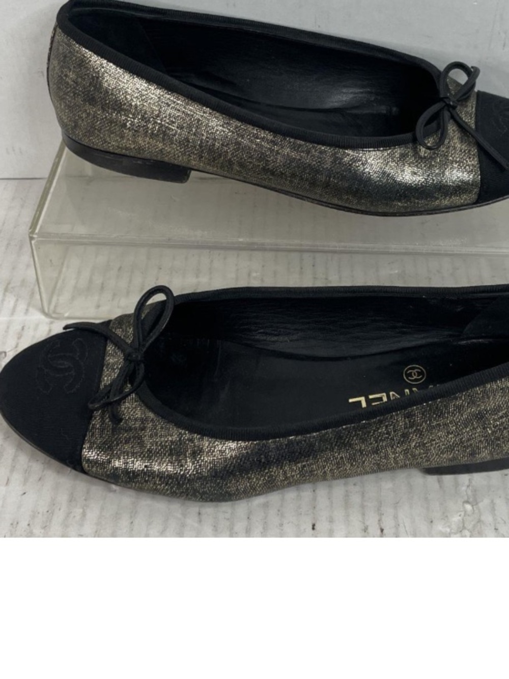 Chanel ballet flats silver and black 37
